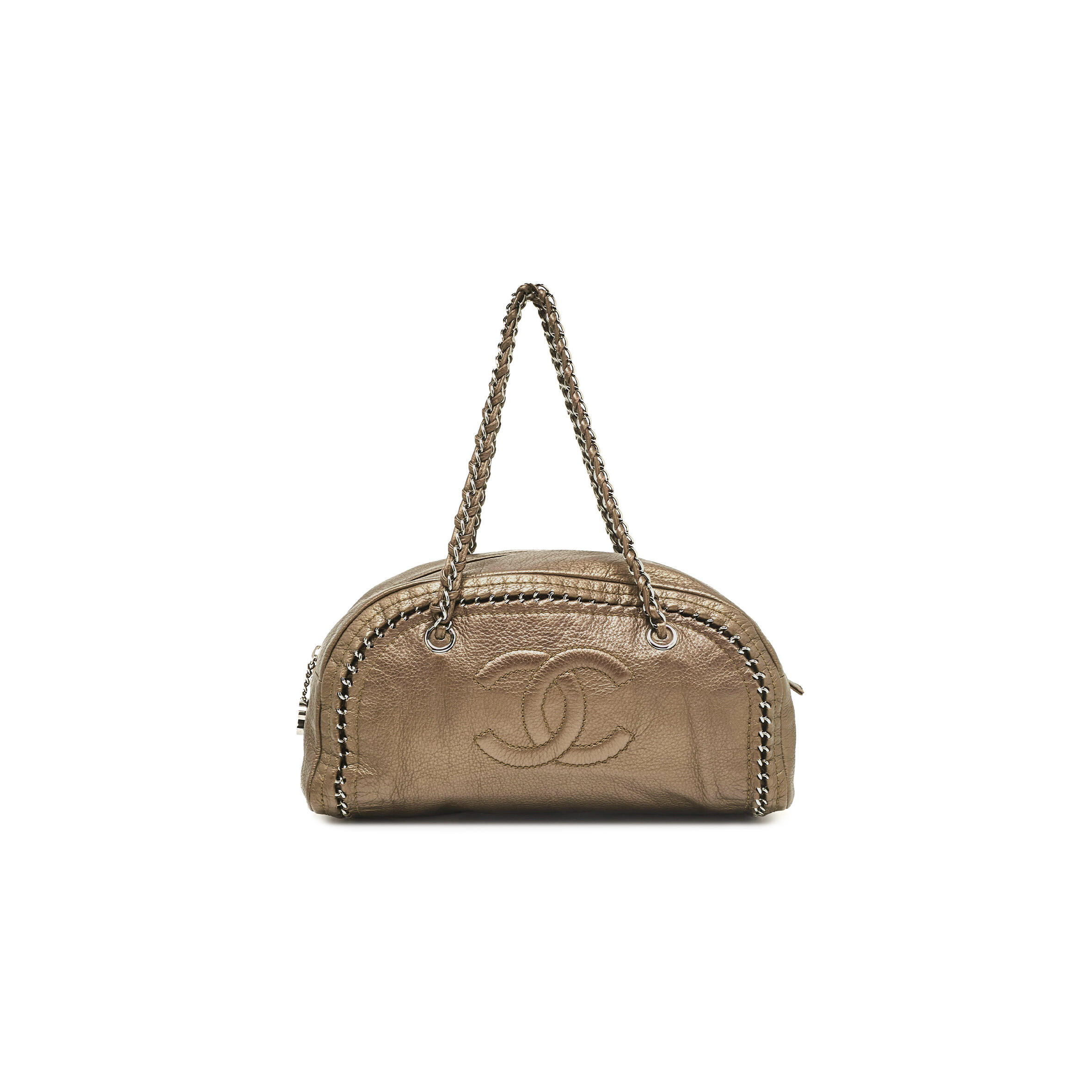 CHANEL METALLIC GRAINED CALFSKIN LUXE LIGNE BOWLER BAG (33*17*15cm)